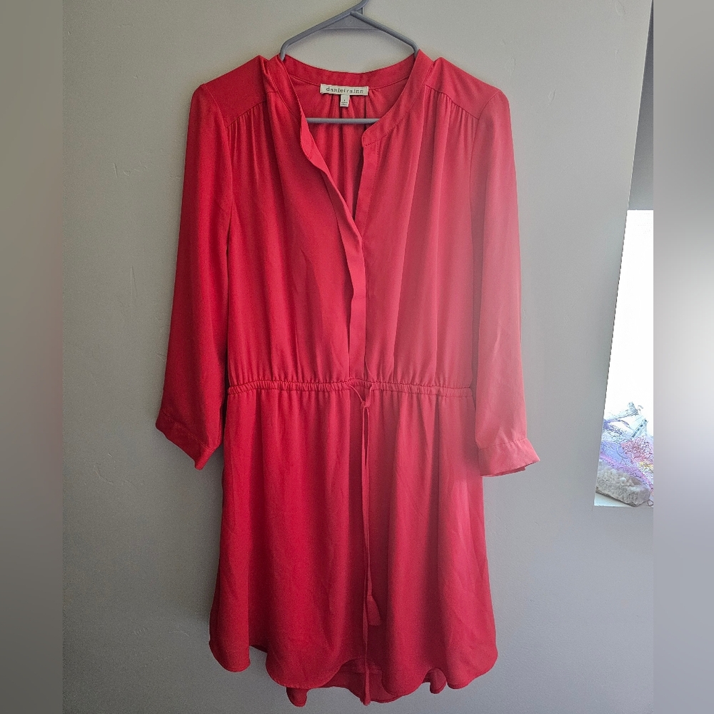 Daniel Rainn Red Pleated Long Sleeve Sundress